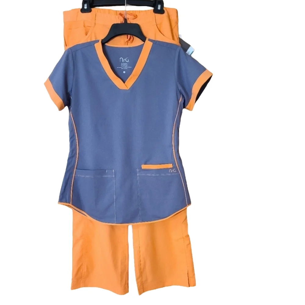Brand New Orange and Gray NRG by Barco 2-Pc Matching Scrubs Set - Picture 2 of 16